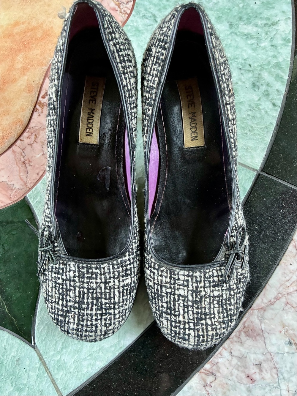 Steve Madden Black & White Tweed Kitten Heel pumps